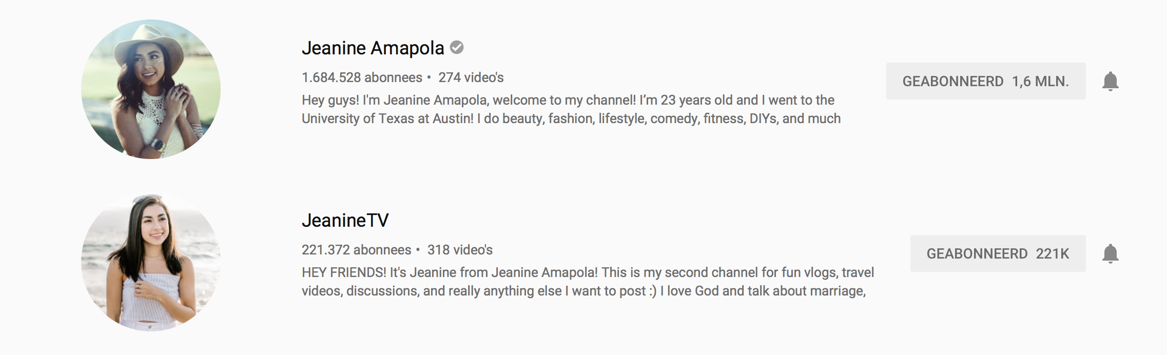 YouTubers I recently followed: JeanineTV